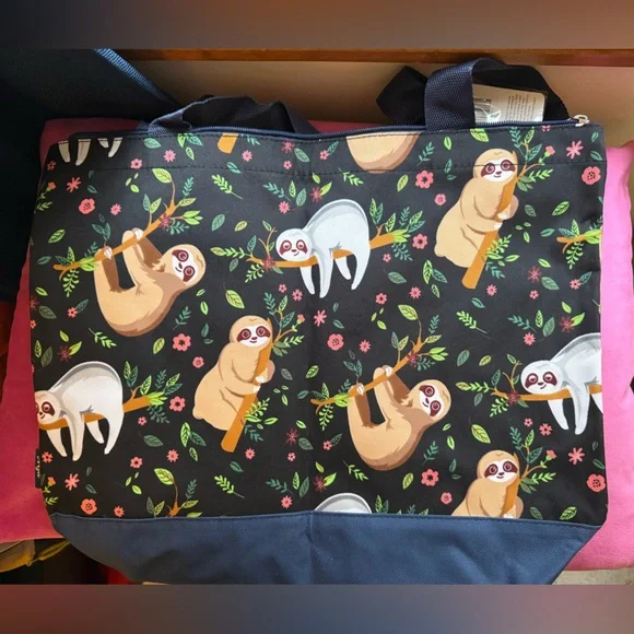 Sloth Print Tote Bag - Black and Tan - Picture 3 of 6